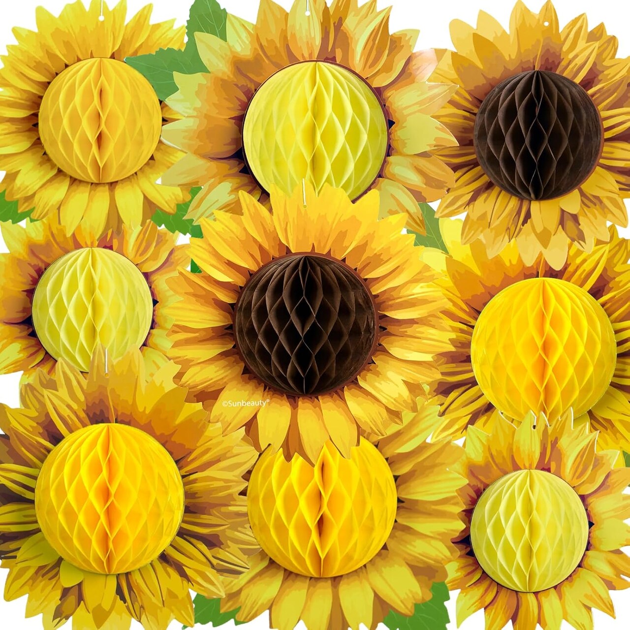 Paper Jazz Sunflower Honeycomb Decorations,Sunflower Birthday Party Decoraytion,Yellow Wall Hanging Ceilling for Spring Garden Themed Birthday Baby Shower Bridal Shower Party Favor.